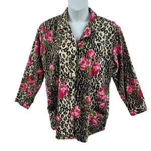 Nick & Nora Womens XXL Sleepwear PJ Top Leopard Jungle Rose Print Loungewear